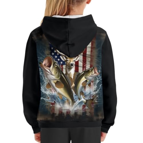 Image of WELLFLYHOM Boys Hooded Sweatshirts Hoodie Pullover Cool Graphic Crewneck Blouses Size 6-16