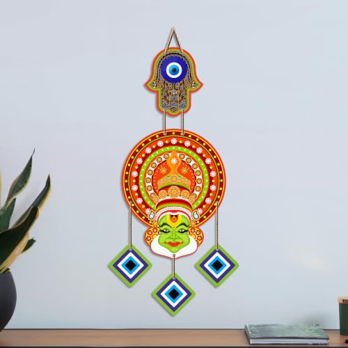 Image of Artvibes Kathakali Face Evil Eye Wall Hanging for Home Entrance Decor | Traditional Kerala Art Wall Decor with Nazar Battu Protection and Positive Energy Vastu Gift (WH 85149N)