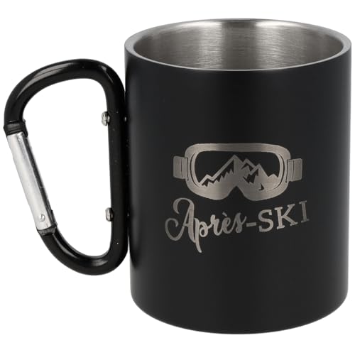 Spruchreif | Tasse en acier inoxydable avec mousqueton | Gobelet en acier inoxydable avec anse à mousqueton | Incassable | Tasse de ski | Gadgets d'extérieur | Cadeau de ski | « Après ski »