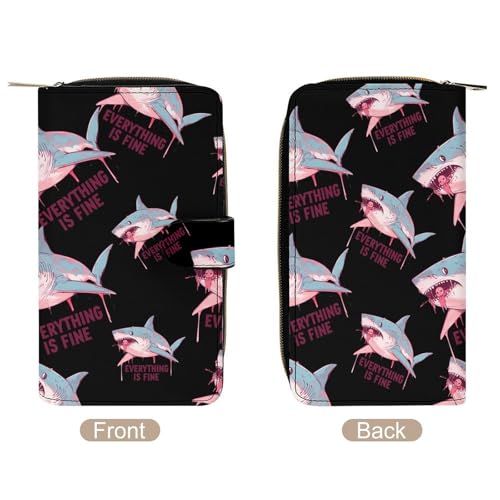 Shark Everything Is Fine Stylish Leather Wallet Womens Mens Slim Purse Secure Card Holder Durable Bifold Clutch Handbag3