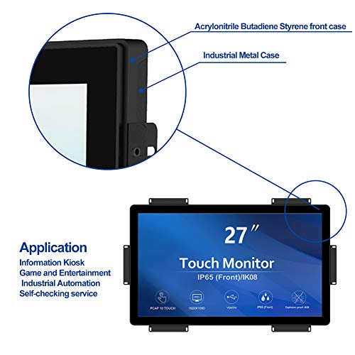 Image of GreenTouch 27 inch 10 Points PCAP Open Frame Touch Screen LCD Display Monitors HDMI+VGA+DVI 1920x1080 Black