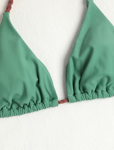 Image of ZAFUL 2 Piece Triangle Bikini for Women Knitted Rope Halter Bikini Sets Sexy Bathing Suit Side Tie Swimsuits Beachwear