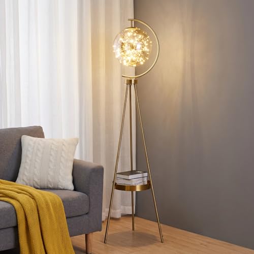 Image of Floor Lamp for Living Room | 3-Color CCT (Warm + Natural + Cold White) | Gold Metal Tripod with Glass Globe | LED Standing Lamp
