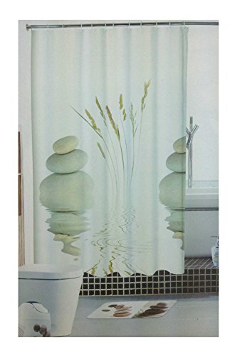 GMMH Duschvorhang Anti Schimmel Effekt Badewannenvorhang Wasserdicht inkl.12 Ringe (Steine)