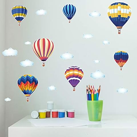 20Pcs Cloud Stickers with 7Pcs Hot Air Balloons in The Sky Kids Wall Decals Peel and Stick Wallpaper Removable Wall Art Stickers for Kids Nursery Bedroom Living Room Decor Cover