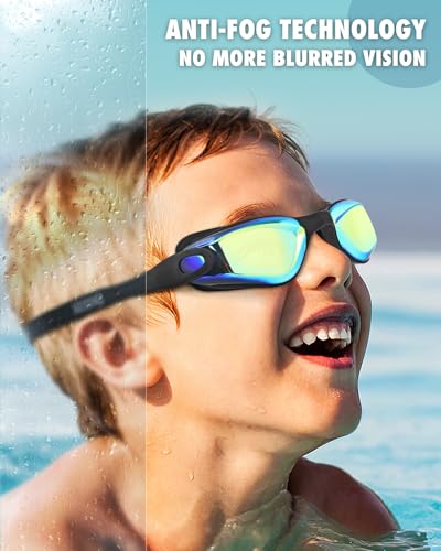 Image of Aegend Kids Swim Goggles, Pack of 2 Swimming Goggles for Children Boys & Girls Age 3-14, Aqua & Blue