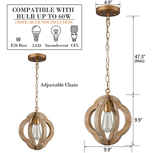 Samteen M5312DU-Z Farmhouse Wood Pendant Lights Kitchen Island, Vintage Wooden Pendant Lighting Rustic 1-Light Wood Hanging Ceiling Light Fixture thumb #5