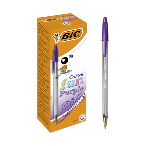 BIC Cristal Fun Stylos-Bille Pointe Large (1,6 mm) - Écriture Large et Intense - Violet, Boîte de...