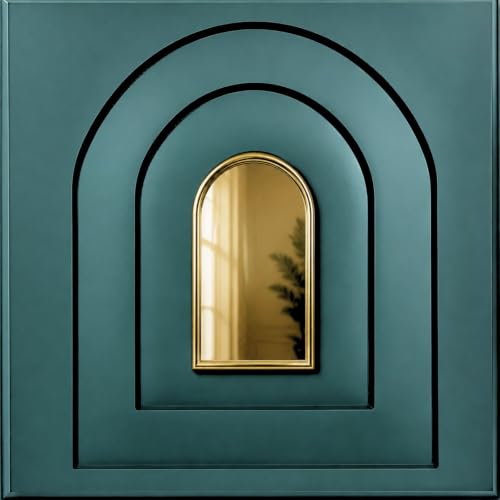 Image of Kayra Decor 3D PVC Wall Panels - Archi Design, Mirror Teal Green Color, 19.7 inch x 19.7 inch (Pack of 40) | Covers 107.60 Sq. Ft. |