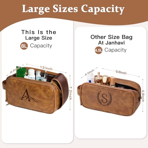 Janhavi Travel Essentials Toiletries Men, Personalized Initials & Mountain, Waterproof Make Up Bag, Men's Accessories Storage, Mens Travel Bag Toiletry, Birthday Gift Box for Men (Brown P) by Janhavi - Image 3
