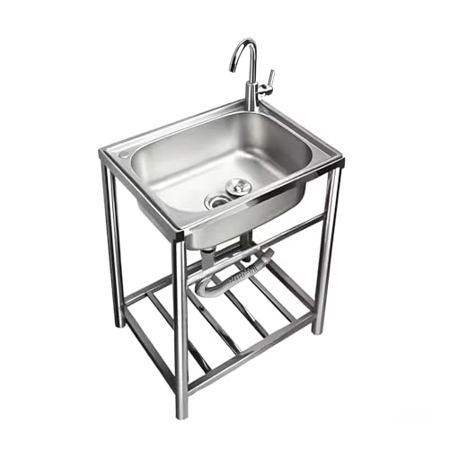 Fregadero Cocina Independiente Acero Inoxidable 1 Lavabo Con Grifo Agua Caliente y Fría Para Garaje Lavandería(51x41x80cm)