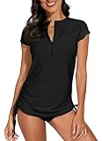 BesserBay Rash Vest Women Short Sleeve Swimming Shirt Swim Suit Tops Swimwear Rashguard Black XL
