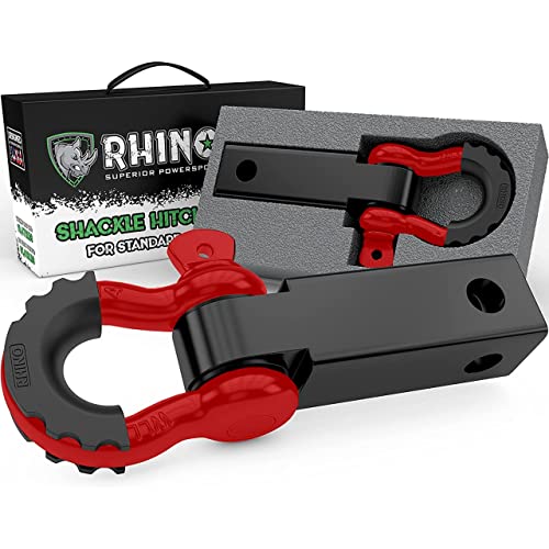 Rhino USA Shackle Hitch Receiver (Fits 2" Receivers) Best Towing Accessories for Trucks, Jeep, Toyota & More - Connect Your Rhino Tow Strap for Vehicle Recovery, Mounts to 2" Receiver Hitches (Red)