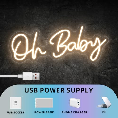 Image of Oh Baby Neon Sign for Backdrop Baby Shower LED Neon Lights for Wall Decor Dimmable Light up Sign Compact 15.7x4.7 inch for Gender Reveal,Party Decor, Warm White