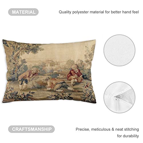 Synthwave Aubusson Antique French Tapestry Print Throw Pillow Covers 12"X20" Decorative Pillows Home Decor Pillowcase Aesthetic Pillow For Bedroom Living Room Dormitory College Sofa Bed Couch #TOP2