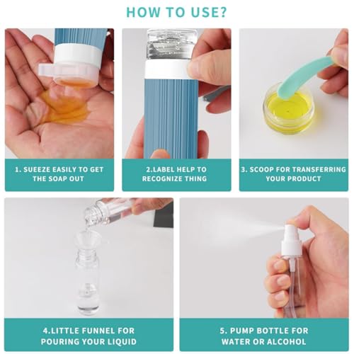 NuvaConx Reiseflaschen Zum Befüllen, 18 StüCk Silikon Reiseflaschen Set, Reiseset Flüssigkeiten Set mit TSA Genehmigt, Travel Essentials Nachfüllbare Reisegröße Flaschen, Reise Gadgets