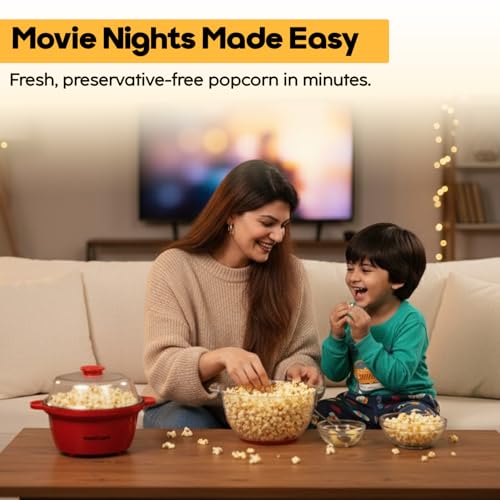 Image of InstaCuppa Electric Popcorn Maker | Automatic One-Button Non-Stick Popper | Large Transparent Lid as Serving Bowl | Butter & Seasoning Tray | Cool-Touch Base | Quick Healthy Snack Solution for Moms