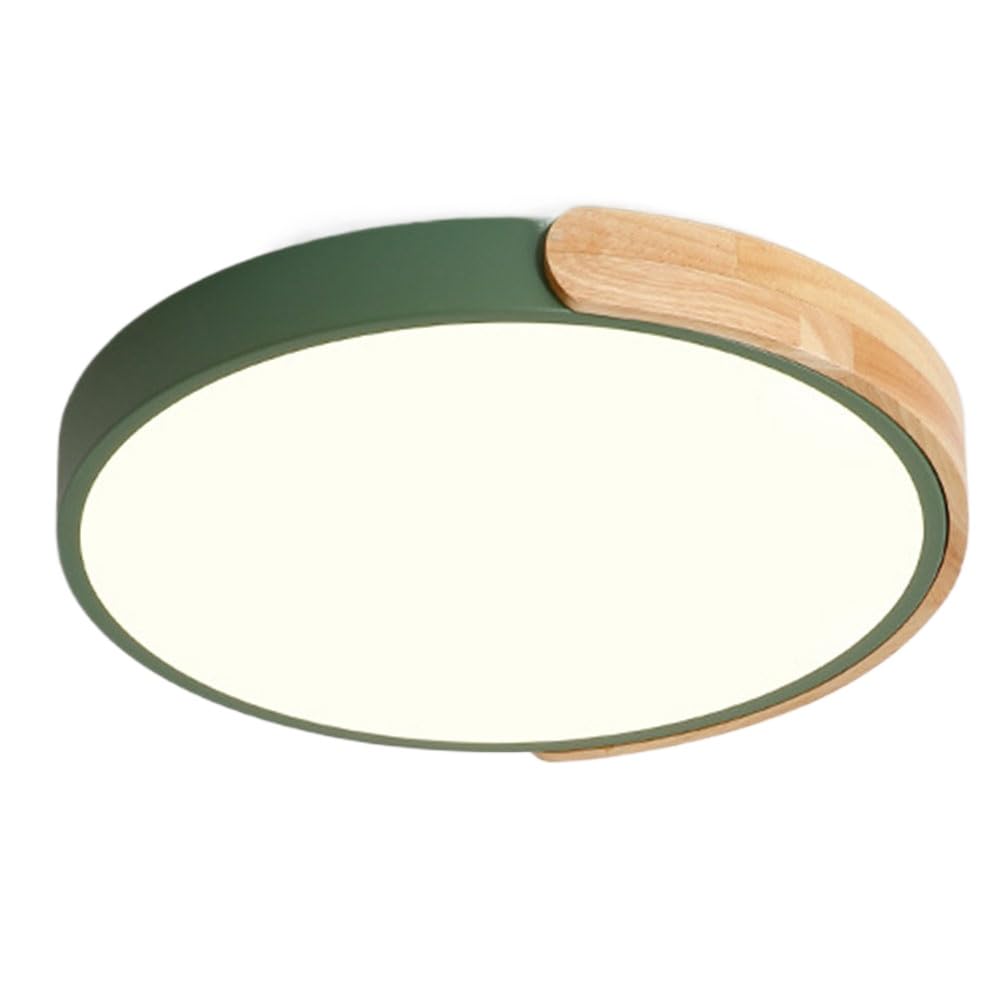 JXYDJH with Oak Accent Ceiling Light 19.7" Scandinavian Light Circle White Ceiling Lamp Shade Dimmable LED Energy Efficient Round Flush Mount Hallway Light for Kitchen, Bedroom, Porch, 1 Pack