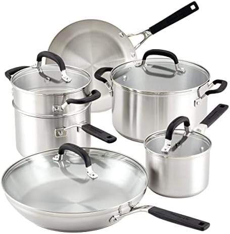 KitchenAid 5-Ply Clad Polished Stainless Steel Cookware Pots and Pans Set, 10 Piece - Thumbnail 4