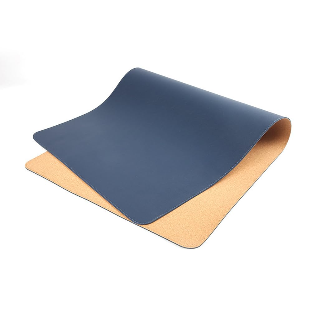 Doppelseitige Schreibtischunterlage, großes PU-Leder-Mauspad mit Naturkork, wasserdichte Schreibtischunterlage aus PU-Leder, rutschfeste Schreibunterlage für Büro, Zuhause, Schule (Marineblau, 120 x