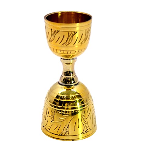 Image of eSplanade Brass Liquor Peg Measuring Glass Jigger Bar Tool - Double Sided - 30 and 60 ml - Golden Engraved