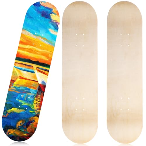 Honoson 3 Pcs Blank Skateboard Decks Bulk 32 x 8 Inch 7 Ply Maple Wooden Plain Skate Decks Natural Wood Double Tail Skateboard for Art Painting Wall Home Decoration