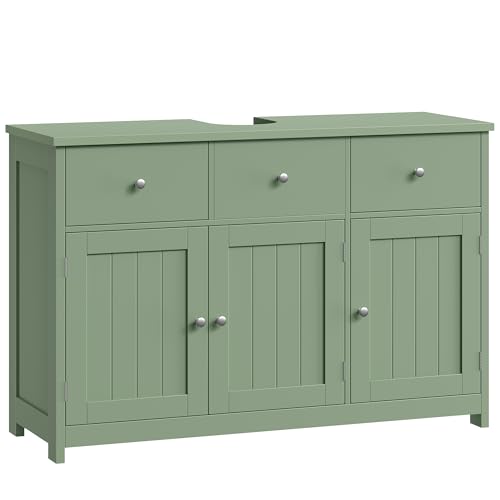 FOREHILL Waschbeckenunterschrank 100cm breit Unterschrank Badezimmerschrank mit 3 Türen und 2 Schubladen für Badezimmer,100x30x61cm, Grün FOREHILL Waschbeckenunterschrank 100cm breit Unterschrank Badezimmerschrank mit 3 Türen und 2 Schubladen für Badezimmer,100x30x61cm, Grün