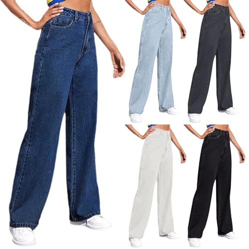 Sweatpants That Look Like Jeans for Women Wide Leg Sweatpants High Waist Baggy Straight Leg Boyfriend Jeans w/Pockets