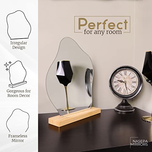Nasepa Glass Irregular Shaped Desk Mirror With Bamboo Stand Frameless Cloud Shaped Vanity Mirror Funky Décor For Living Room, Bedroom, Minimal Spaces #TOP2