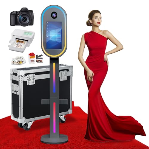Mirror Photo Booth with Camera and Printer,15.6' Interactive DSLR Photo Booth with Flight Case,Instant Printing,One-Touch Start Remote Control RGB Light for Professional Photography Parties(Black)