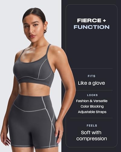 Image of Aoxjox Lexi Lined Sports Bra | color blocking, adjustable straps, women's workout fitness training gym yoga crop tank, moisture-wicking