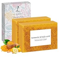 LOPHE Kojisäure-Seife, 2er Kurkuma Seifenstück für Gesicht und Körper, Vitamin C Seifenstück Badeseife für Männer und Frauen, Natürliche aromatische, sanften Reinigung der Haut, 200g