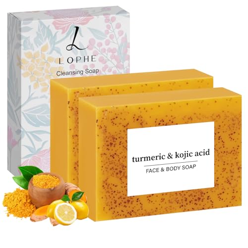 LOPHE Jabón Cúrcuma Facial, 2*100g Jabón de Cúrcuma para la Cara, Aroma Agradable, Soap con Gránulos de Turmeric Natural, Pastillas de Soap para Acne Espalda, Fácil de Limpiar y Duradero(1 caja-2pc)
