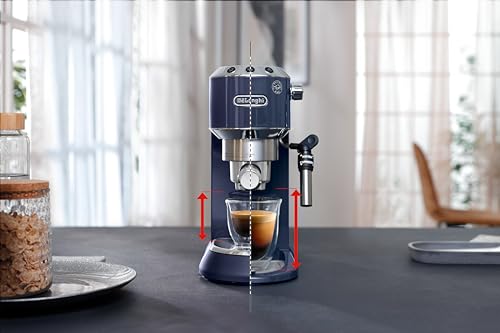 Image of De'Longhi Dedica Style - Perfetto Compact Manual Espresso Machine, Manual Milk Frother for Espresso and Cappuccino, Compatible with ESE Single Doses, Button Panel, Width 15 cm, Blue (EC685.BL)