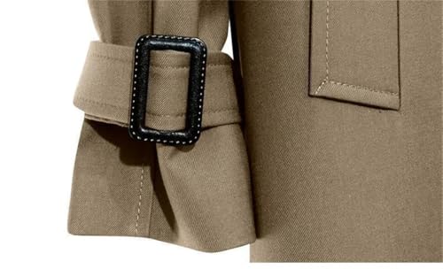 Women's Trench Coat Solid Color Double Breasted Lapel Long Sleeve Midi Office Coats with Belt4