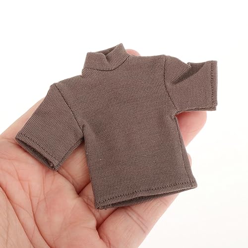 kowaku 1/12 Scale T Shirt Handmade Doll Clothes Short Sleeves Mini Clothing Miniature Outfits for 6in Action Figures Doll Model Accessories, Brown - Thumbnail 5