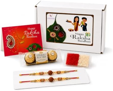 Traditional Rudraksha Rakhi Gift Hamper for Brother & Bhabhi – Ad...