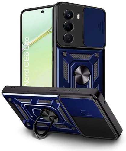 Image of WOW IMAGINE Tough Armor Bumper Mobile Back Case for 1+ OnePlus Nord CE 6 Lite 5G | Sliding Camera Cover | Shock Proof 360 Protection | Hybrid PC + TPU | Ring Holder with Kickstand - Blue