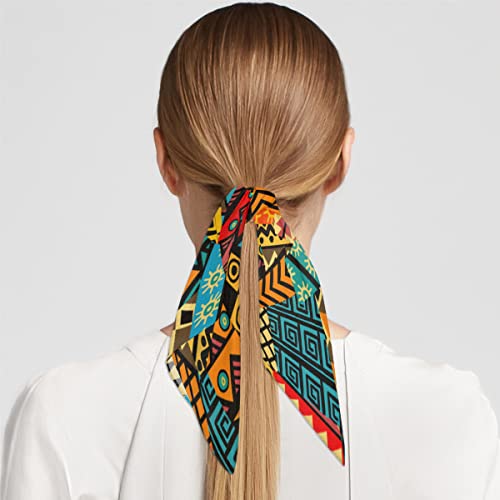 Colored African Motifs Square Silk Hair Scarf for Women, Lightweight Summer Head Scarf for Girls Wedding Travel Yoga Handkerchief Shawl Sunscreen Scarves Hair Accessories 23.6 Inches4
