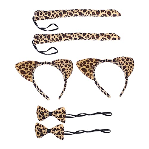 COMPUKAS 6個黄色ヒョウ柄猫耳カチューシャ点 猫耳ヘッドドレス ダンス衣装用 尾付き蝶ネク付き 演技用カーニバルコスチュームアクセサリー