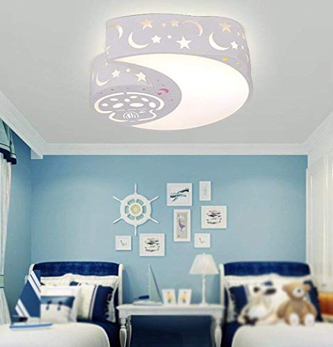 Chambre d'enfant apaisante avec le plafonnier lune et étoiles blanc dimmable