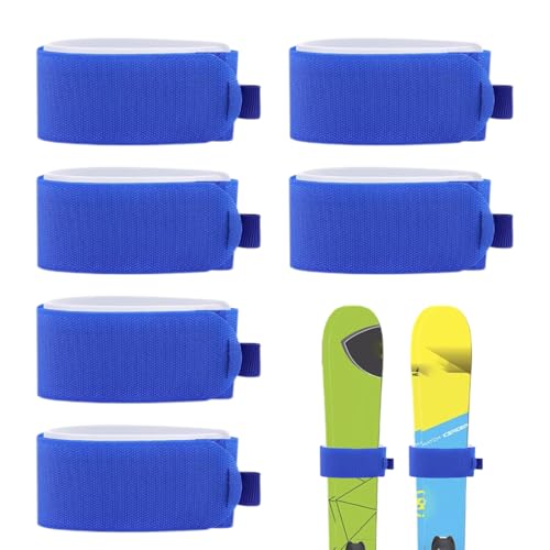 WUSJCOF 6 Pezzi Fasce di Fissaggio per Sci con Cuscinetti Protettivi, Cinghia Porta Sci, Accessori per Sci e Bastoncini, Stoccaggio per Sport Invernali (48x5cm) (Blu)