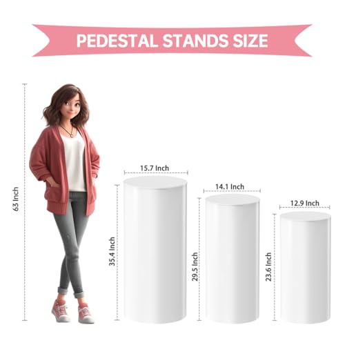 Cylinder Stands for Party - 3pcs White Pedestal Stand(with Storage Bag), Cilindros Para Fiestas Redondos Blancos, Round Display Plinth Cake Tables for Parties Birthday Wedding