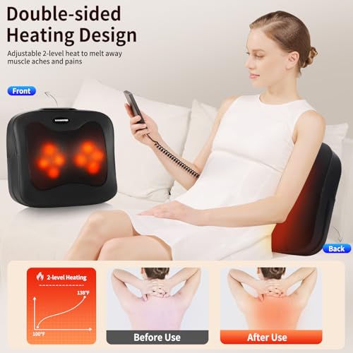 2 in 1 Back Massager and Lumbar Support Pillow with Heat, Shiatsu Massagers Deep Tissue Kneading Massage Pillows for Lower Back Leg Shoulder, Pillow for Office Chair, Gifts for Mom Dad Women Men — view 4
