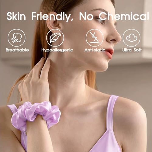 Silk Sleep Mask Silk Hairband Silk Hair Scrunchies Sleep Mask Set Elastic Strap Silk Headbands Hair Ties Bands for Women and Girls(Rose Gold) - Thumbnail 5