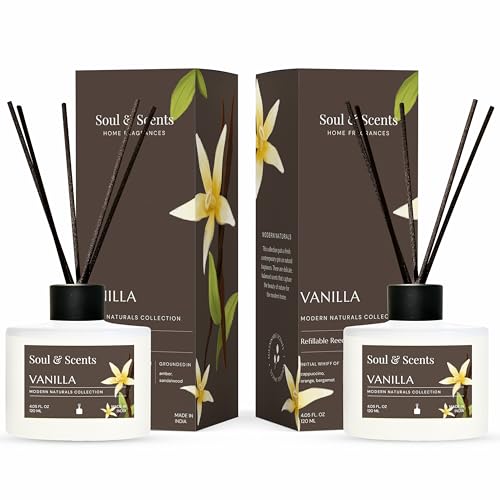 Soul & Scents Vanilla Reed Diffuser Set - 120ml with 6 Fiber Sticks Each | Stress Relief & Aromatherapy | Long-Lasting Scented Air Freshener for Home, Bedroom, Bathroom & Office | Pack of 2