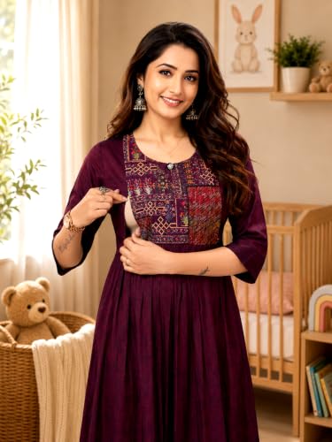 Image of RITIJYA Feeding Kurtis for Women with Zip | Maternity Gown Pregnancy Dress for Nursing Mothers | Viscose Rayon | Stylish & Comfortable | S to 4XL | Maternity Wear Feeding Dress Tops