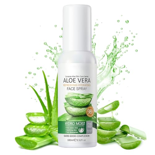 Aloe Vera Spray 98% Rein, Feuchtigkeitsspray, Sonnenbrand spray, 100ml, Ideal für Sonnenbrand Reparieren, trockene strapazierte Empfindliche Haut für Gesicht, Haare und Körper, After Sun Lotion