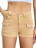 Aotasely Cargo Shorts for Women Denim Stretch Chino Shorts Booty Wrangler Jean Shorts with Pockets Loungewear Khaki L