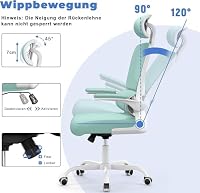 naspaluro Bürostuhl Ergonomischer, Schreibtischstuhl mit Hochklappbaren Armlehnen, Dynamischer Lordosenstütze, Höhenverstellbarer Bürostuhl mit 120° Wippfunktion, Upgrade Grün – Ansicht 4